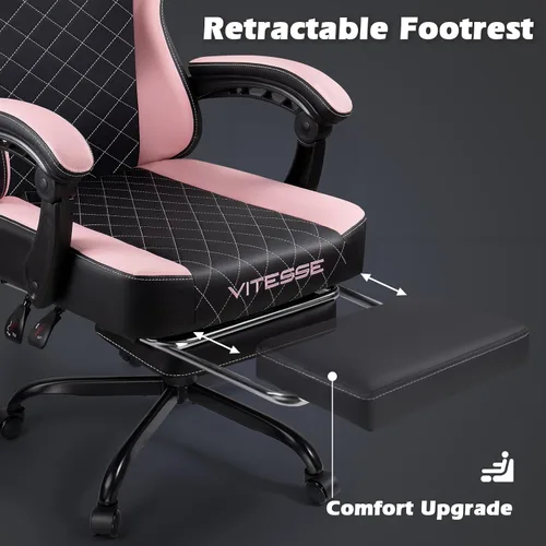 Miniatura 8 de PUKAMI Silla de juegos con reposapiés, silla ergonómica para jugadores para adultos, silla reclinable de juego de computadora estilo carreras