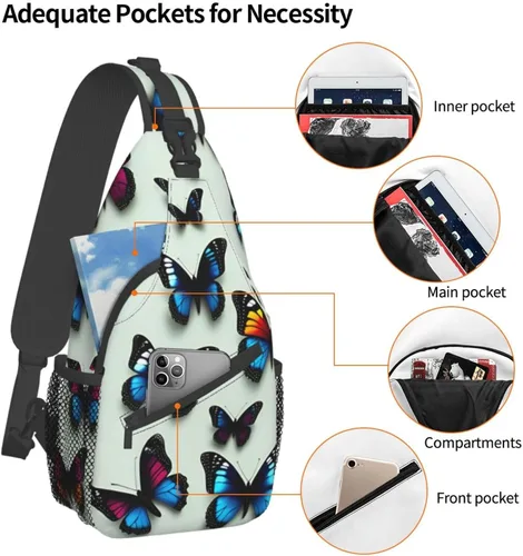 Miniatura 4 de Mariposa y violonchelo bolso bandolera bandolera bolsa de pecho ligero Sling Daypackstravel senderismo ciclismo para hombres mujeres