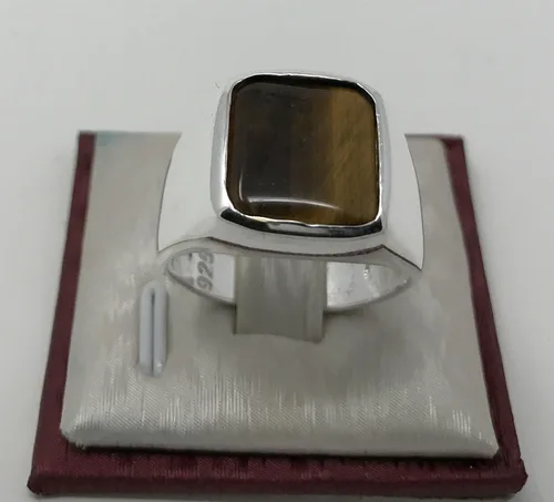 Miniatura 2 de KAR Anillo de ojo de tigre para hombre de plata esterlina maciza estampada 925K P2G
