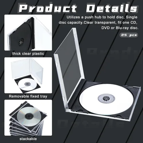 Miniatura 3 de Kigley Jewel Cases Estuche estándar individual transparente para CD Funda de DVD Protección de reemplazo (Negro)