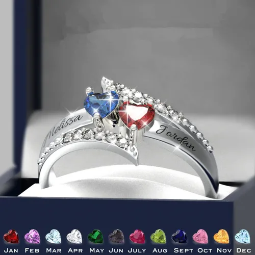Miniatura 2 de Wendy Made Anillos de piedra natal para mujer, anillos personalizados para madre e hija para mamá, anillos con nombre personalizado para mejores