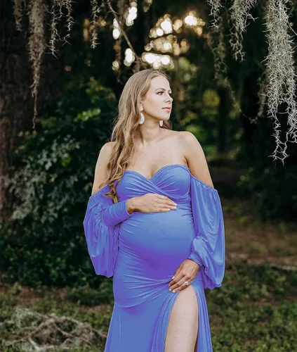 Miniatura 3 de Vestido de fotografía de maternidad para mujer, sexy, cuello en V profundo, manga larga, encaje para la playa, vestido de embarazo transparente