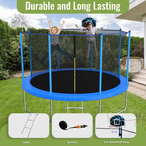 Miniatura 2 de ACWARM HOME Trampolín para exteriores de 10/12/14 pies para niños y adultos, trampolín con aro de baloncesto y rociador, antioxidante, aprobado por