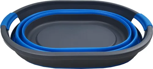 Miniatura 4 de SAMMART Cesta de plástico plegable de 32 L (8.4 galones) - Contenedor/organizador de almacenamiento plegable - Tina de lavado portátil - gris/azul