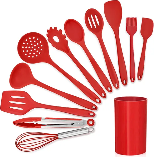 Miniatura 8 de LIANYU Juego de utensilios de cocina de silicona negra de 12 piezas con soporte, herramientas de cocina que incluyen espátula ranurada, cuchara