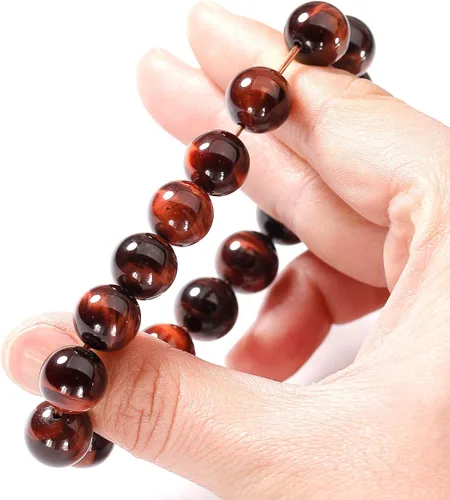 Miniatura 4 de Jewever Pulsera de ojo de tigre natural para hombres y mujeres, piedras preciosas elásticas, cuentas de piedra natural, 0.472in, elástica, unisex