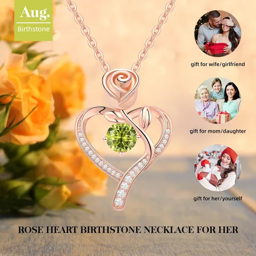 Miniatura 3 de Meeshi Collar de corazón de rosa para mujer, regalos de cumpleaños, collares de aniversario para esposa, regalo de joyería para mamá, cumpleaños