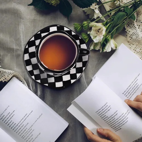 Miniatura 6 de Koythin - Taza de café de cerámica, taza de diseño a cuadros negros y blancos con platillo para oficina y hogar, apta para lavavajillas