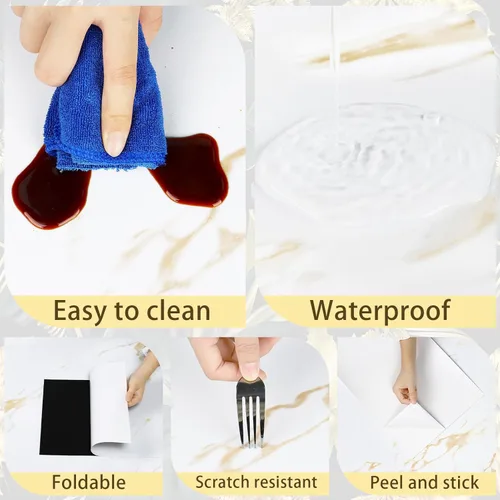 Miniatura 6 de Azulejos de vinilo dorados y blancos, 15 unidades, autoadhesivos, de linóleo, para cocina, dormitorio, baño, azulejos impermeables para suelos