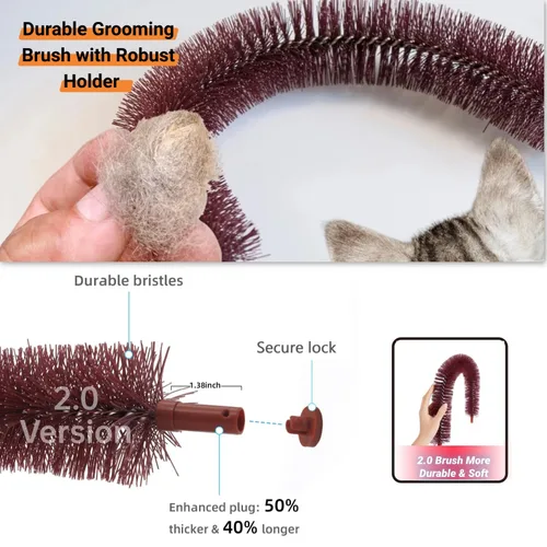 Miniatura 3 de Happi N Pets Acicalador Automático para Gatos Grandes, Cepillo de Aseo en Arco con Almohadilla de Rascado de Madera Pesada, Poste para Frotarse