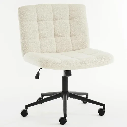 Miniatura 8 de Furnimart Silla giratoria con patas cruzadas con ruedas para oficina en casa, silla de escritorio ancha sin brazos altura ajustable asiento cómodo