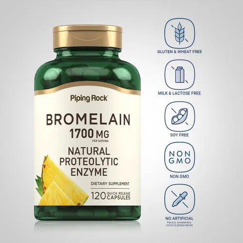 Miniatura 3 de Piping Rock Suplemento de bromelina 1700 mg 120 cápsulas Enzima de piña Sin OMG, sin gluten