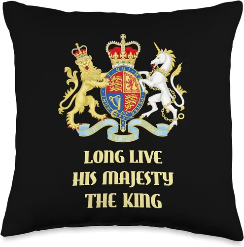 UK Royal Coat of Arms & Emblems British Royal Coat of Arms Long Live His Majesty the King - Almohada de 16 x 16 pulgadas, multicolor