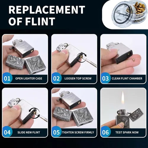 Miniatura 4 de 100 piezas de repuesto de pedernales de encendedor premium compatibles con encendedores Zippo y Clipper Chispas duraderas, de encendido rápido