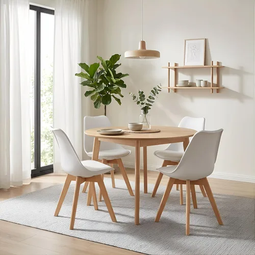 Miniatura 7 de LSSBOUGHT Sillas de comedor modernas de mediados de siglo, silla auxiliar de plástico con acolchado suave y patas de madera para comedor, sala