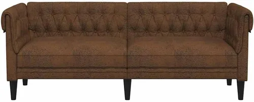 Miniatura 6 de vidaXL Sofá Chesterfield de 3 plazas, sofá tapizado con brazos enrollados, sofá Chesterfield, sofá para sala de estar, estilo moderno, tela marrón