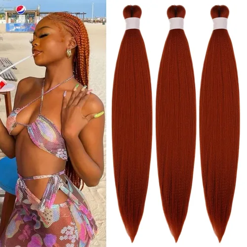 Ginger Braiding Hair Pre Stretched #350 Easy Braids Yaki Texture Professional Synthetic Braiding Hair 30 Inches Hot Water Setting for Box Crochet
