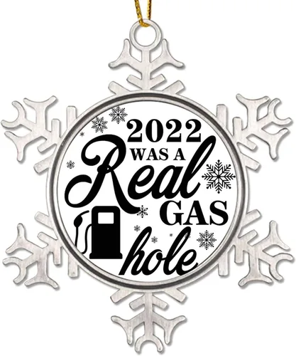 Adorno de Navidad de metal 2022 con diseño de copo de nieve con agujero de gas real, colgante divertido de cotizaciones de precios de gas alto para