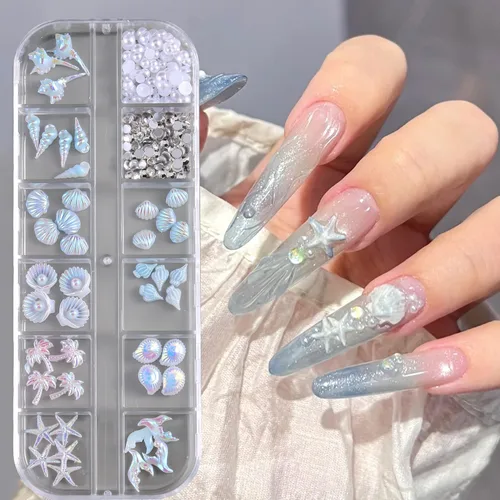 Miniatura 10 de Dijes de Uñas 3D Multiformas, Aurora Rosa Camelia Mariposa Flor Acrílica Lazo Transparente Corazón Blanco Perlas de Respaldo Plano Decoración