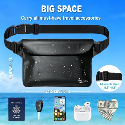 Miniatura 5 de Riñonera impermeable para teléfono – Bolsa seca sumergible de 32 pies con triple cierre de cremallera, cartera de pasaporte con pantalla táctil