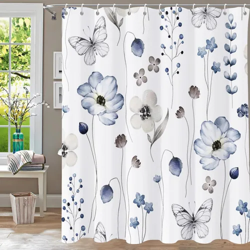 Miniatura 15 de Cortina de ducha, cortinas de eucalipto púrpura para baño, cortinas de baño con hojas en acuarela lavables, impermeables, juego de cortinas de hojas