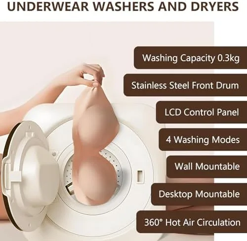 Miniatura 2 de Mini lavadora y secadora portátil 2 en 1, lavadora de carga frontal totalmente automática de 3.5 litros con control LCD para ropa pequeña, ropa