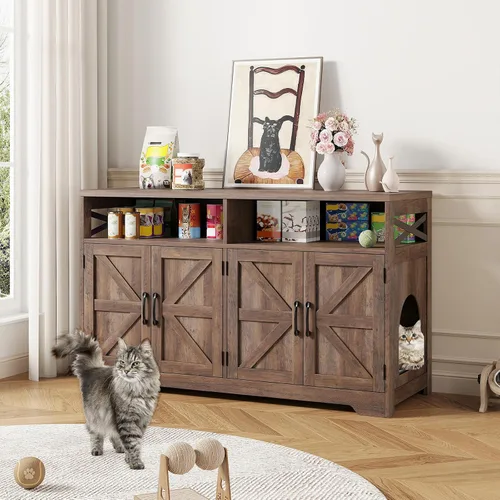 Miniatura 13 de Halitaa - Caja de arena para gatos oculta, mueble con almohadilla para rasguñar, casa de campo para gatos con mesa de baño, negra