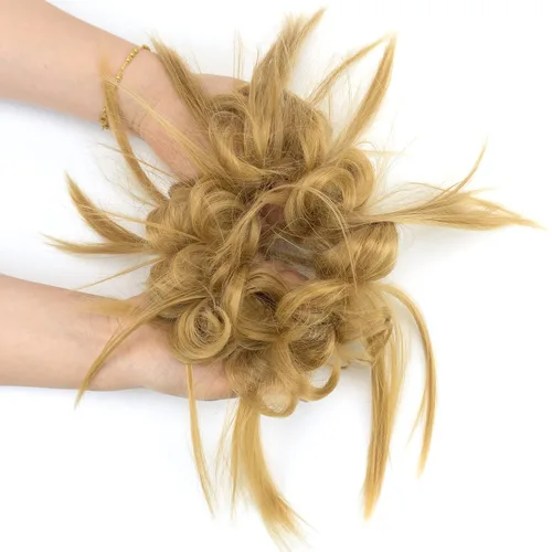 Miniatura 3 de IMISSU 2 piezas de moño de cabello desordenado, extensión de coleteros falsos, ondulados, rizados, para mujeres y niñas (2 unidades rubio ceniza)