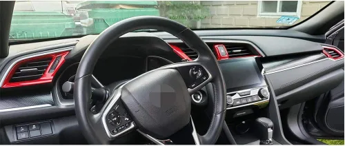Miniatura 5 de BOYUER 3 unids ABS Control Central Salida de Aire Salida Decoración Cubierta Trim Adhesivo Para Honda Civic 2016 2017 2018 2019 2020 (Rojo)