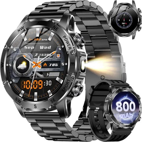 Miniatura 10 de KPEP Military Watch with 2 Bands (Answer/Make Call), 123+ Sport Modes, IP68 Waterproof Running Watch with Stress/SpO2/Heart Rate Monitor for Android