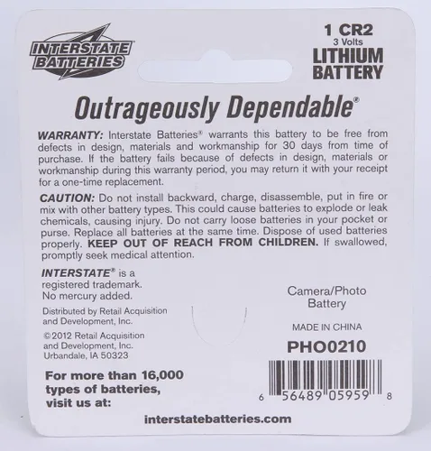 Miniatura 5 de Interstate Batteries Batería de litio CR2 de 3 V (paquete de 10) 3 voltios 800 mAH litio CR2 (PHO0210A) cámaras, videocámaras, cargadores, linternas