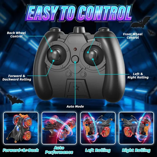Miniatura 3 de Bat - Autos de control remoto para niños de 4 a 7 años, 2.4 GHz recargable a control remoto con luces frías, juguetes de regalo para niños de 4, 5