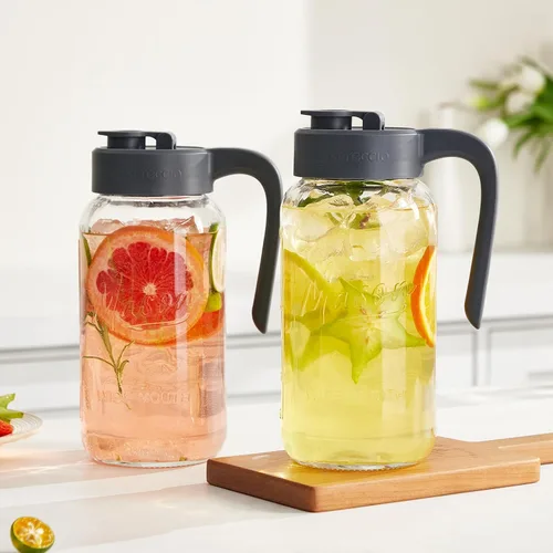 Miniatura 7 de Jarra Mason Jar de 64 onzas con tapa, boca ancha, jarra de agua de vidrio de 2 cuartos de galón con tapa, resistente, a prueba de fugas, té helado