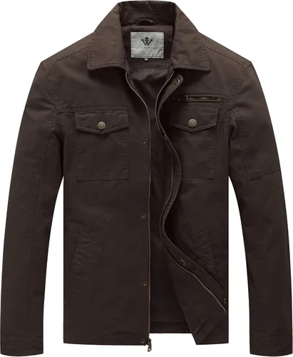 Miniatura 10 de WenVen Chaqueta de solapa militar de algodón de lona casual para hombre