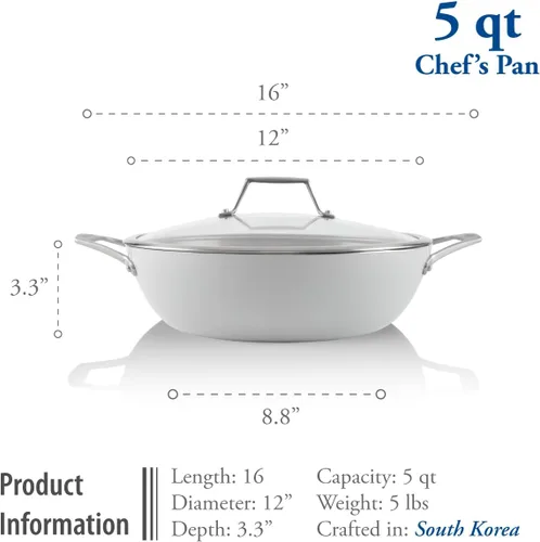 Miniatura 5 de TECHEF - CeraTerra, sartén de cerámica antiadherente multiusos de 5 cuartos / 12 pulgadas con tapa, exterior e interior de cerámica libre de PTFE