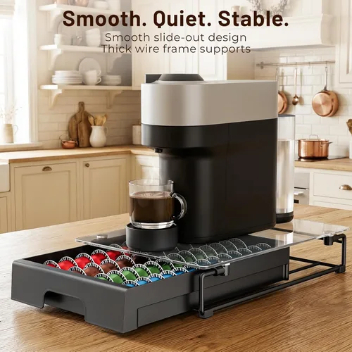 Miniatura 5 de EVERIE Organizador de Cristal Templado Soporte para Cajón Compatible con Cápsulas Nespresso Vertuo, Compatible con 40 Pods Vertuoline Grandes o 52