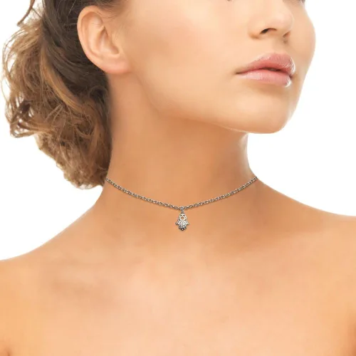 Miniatura 3 de B. BRILLIANT Hamsa Necklace for Women Men Girls Boys, Layered Necklace, Short Minimalist Dainty Choker Charm Chain Necklace Sterling Silver, Gold