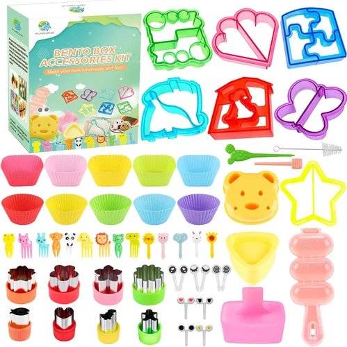 FUNGYAND Juego de cortadores de sándwich, kit de accesorios de caja Bento 52 en 1, incluye cortadores de sándwich, cortador de frutas, palillos de