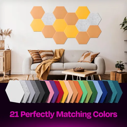 Miniatura 5 de Paneles insonorizantes de alta densidad para pared, forma hexagonal, paquete de 12 unidades de 14" x 12.1" x 0.4", color naranja de los años 70