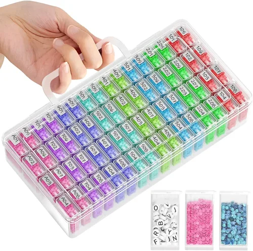 Miniatura 10 de ARTDOT Contenedores de almacenamiento de 56 rejillas para kits de arte de diamante para adultos, 2 paquetes de contenedor portátil de almacenamiento