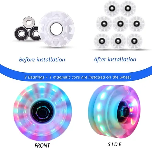 Miniatura 3 de Paquete de 8 ruedas de patinaje iluminado, ruedas LED de dureza 78A con rodamientos ABEC-9 de primera calidad, accesorios iluminadores para patines