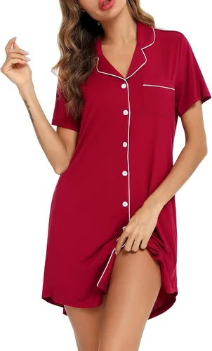 Miniatura 2 de Pjmlifecoco Camisón para mujer, con botones, manga cortalarga, suave modal, ropa de dormir S-XXL