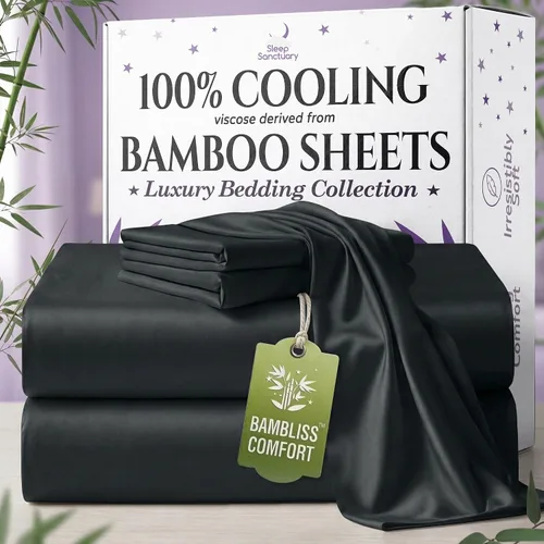 SLEEP SANCTUARY - Juego de sábanas 100% viscosa derivada de bambú tamaño individual 4 piezas – Sábanas de lujo BamBliss de enfriamiento para