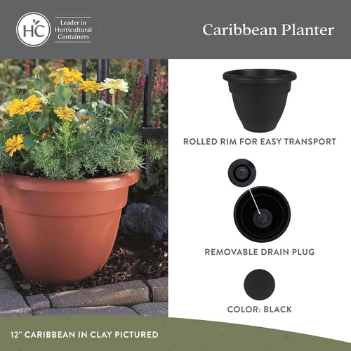Miniatura 2 de The HC Companies, Caribbean - Maceta de plástico y ligera de 6 pulgadas para interiores y exteriores, maceta para hierbas y flores, color negro