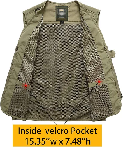 Miniatura 3 de Flygo Chaleco casual de varios bolsillos para hombre, uso al aire libre, para pescar, con fotos, safari, trabajo, viajes, chaleco