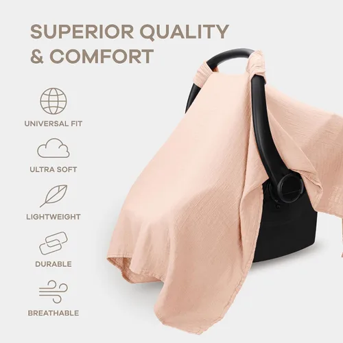 Miniatura 3 de Comfy Cubs Funda para Asiento de Coche de Bebé - Mezcla Suave y Transpirable de Rayón de Bambú y Algodón Muselina - Toldo Ligero para Protección