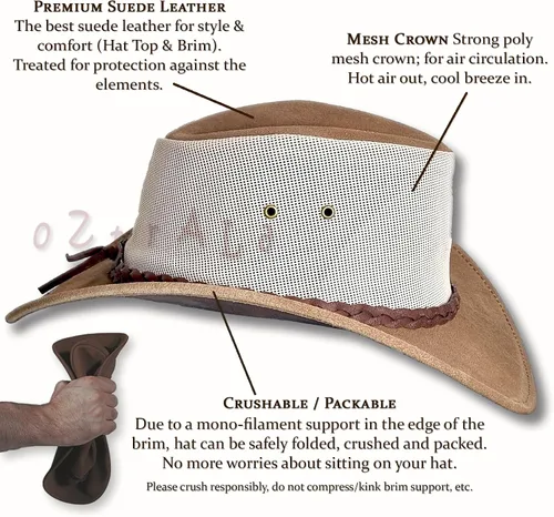 Miniatura 4 de Oztrala HAT HL34 Suede Leather Mesh Australian Cowboy Golf Outback Summer Aussie Western Fishing Gardening Sun Kalista Breeze
