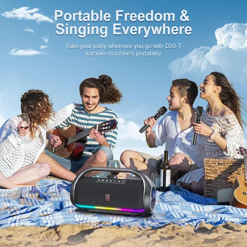 Miniatura 6 de HWWR Altavoz Bluetooth portátil con 2 micrófonos inalámbricos, sistema de altavoces portátiles ruidosos, graves profundos, corte de eco y voz, IPX5