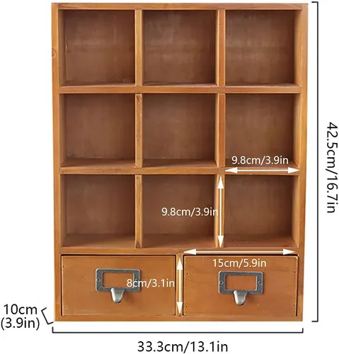 Miniatura 2 de Estante de almacenamiento de 9 cubos, estantería de madera, estante flotante, armario de almacenamiento de escritorio con 2 cajones de 13.1 pulgadas