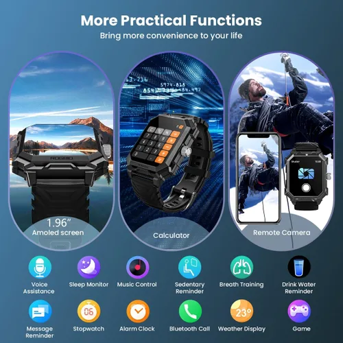 Miniatura 9 de Rogbid Reloj inteligente militar para hombres (respuesta/llamada de marcado) batería de 680 mAh táctico resistente IP69 impermeable reloj